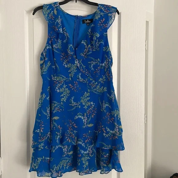 Floral Royal Blue Floral Print Ruffled Mini Dress - Picture 4 of 7